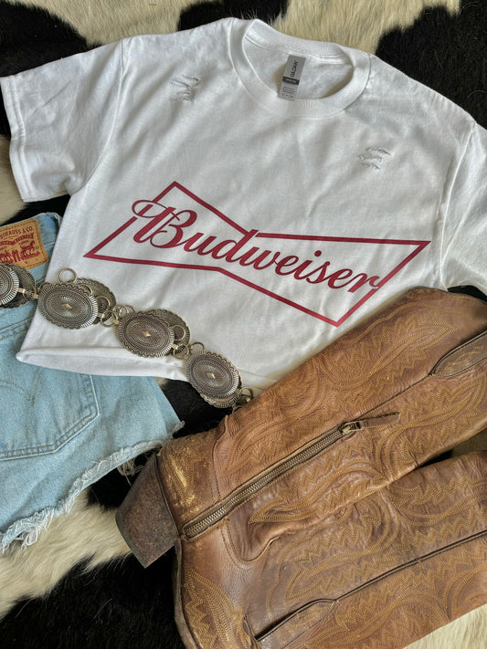 The Branded Roan - Distressed Cropped Budweiser Tee