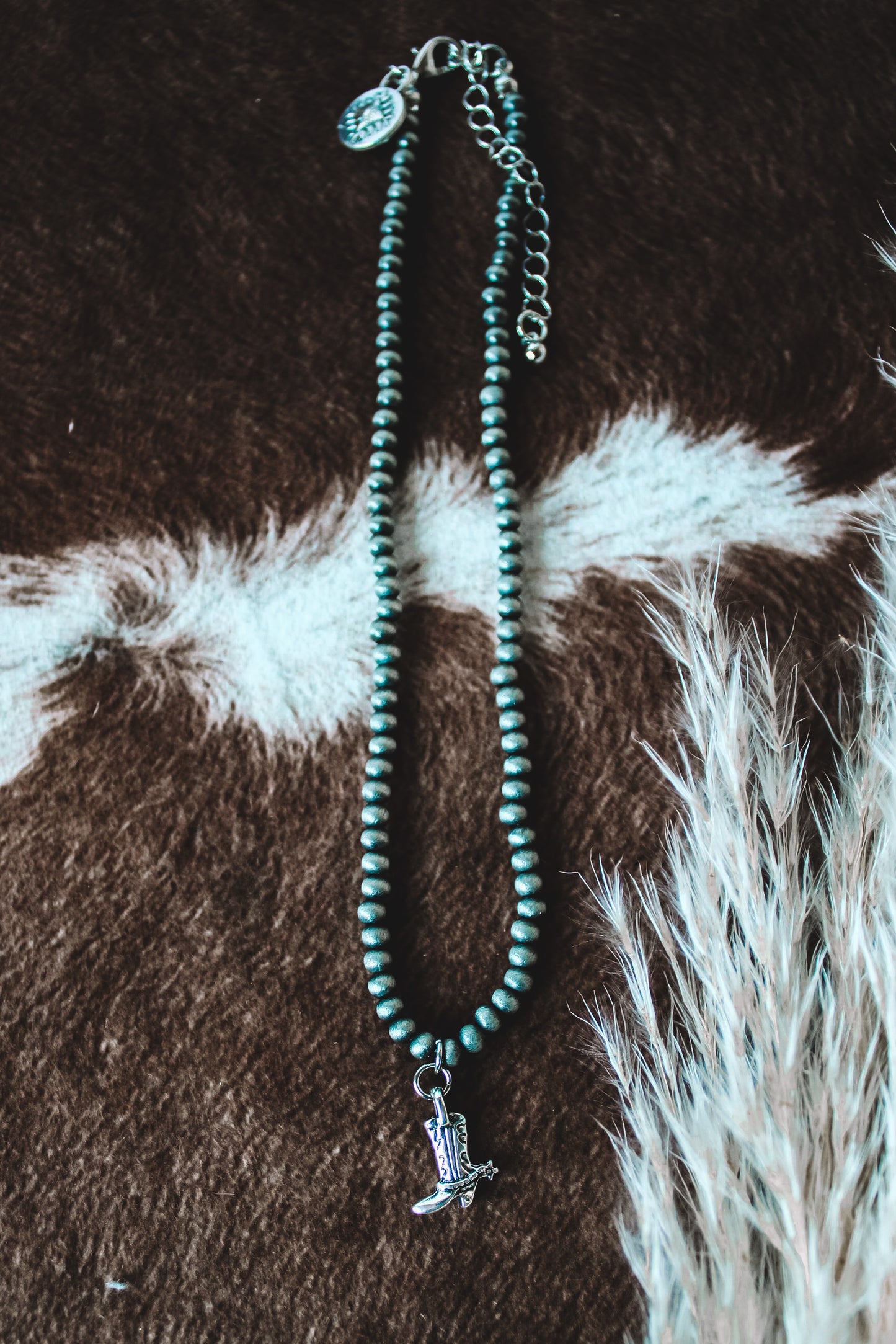 Faux Pearl Necklace with Cowboy Boot Charm