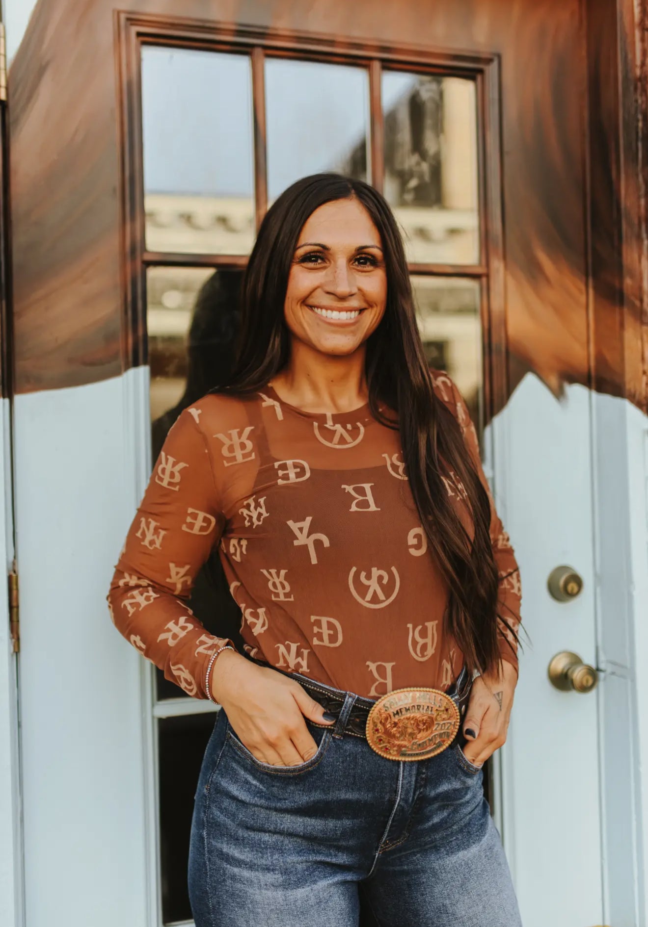 Mesh Long Sleeve Branded Top