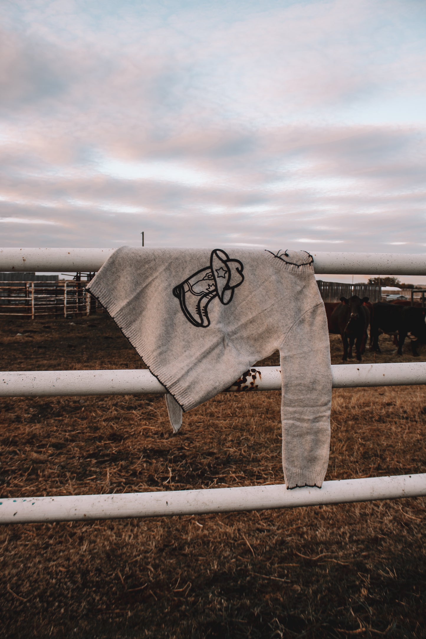 Oatmeal Chain Stitch Cowboy Boot Sweater