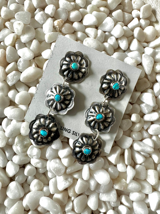 The Branded Roan - Sterling Silver Concho Dangle Stud Earrings