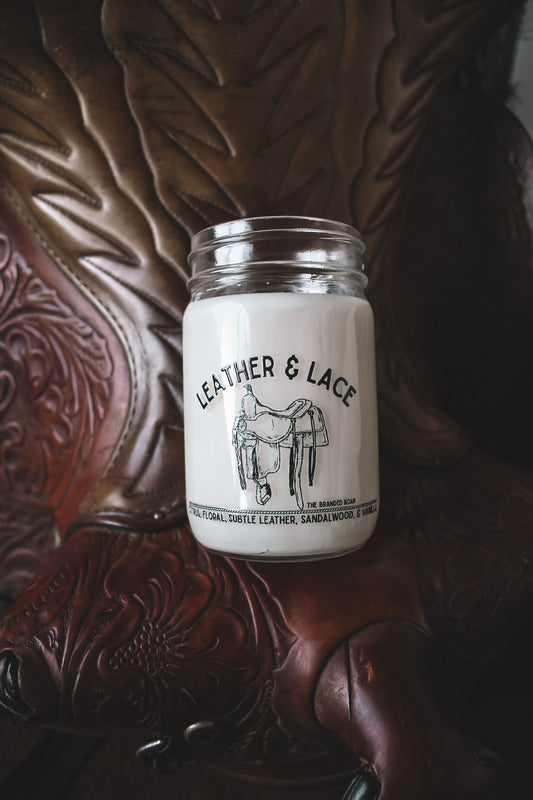 12oz Mason Jar Soy Candle - Leather & Lace