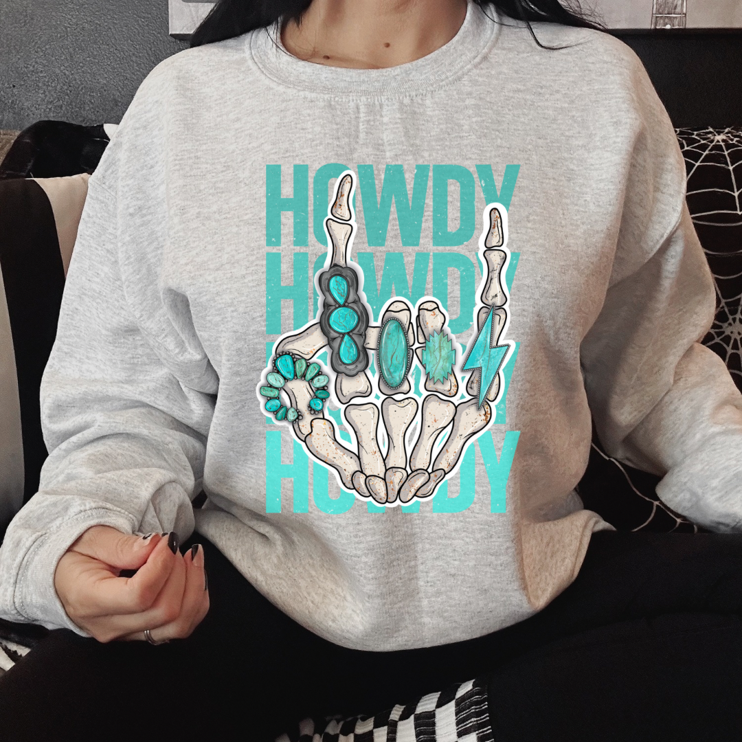 The Branded Roan - Turquoise Howdy Crewneck