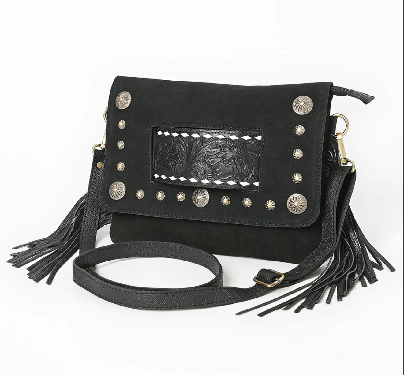 Black Western Suede Concho Bag