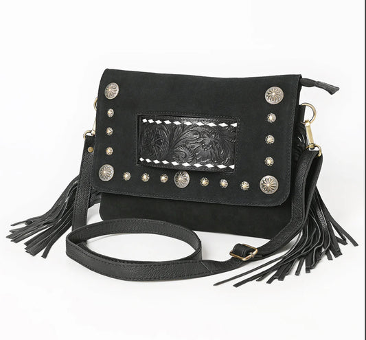 Black Western Suede Concho Bag