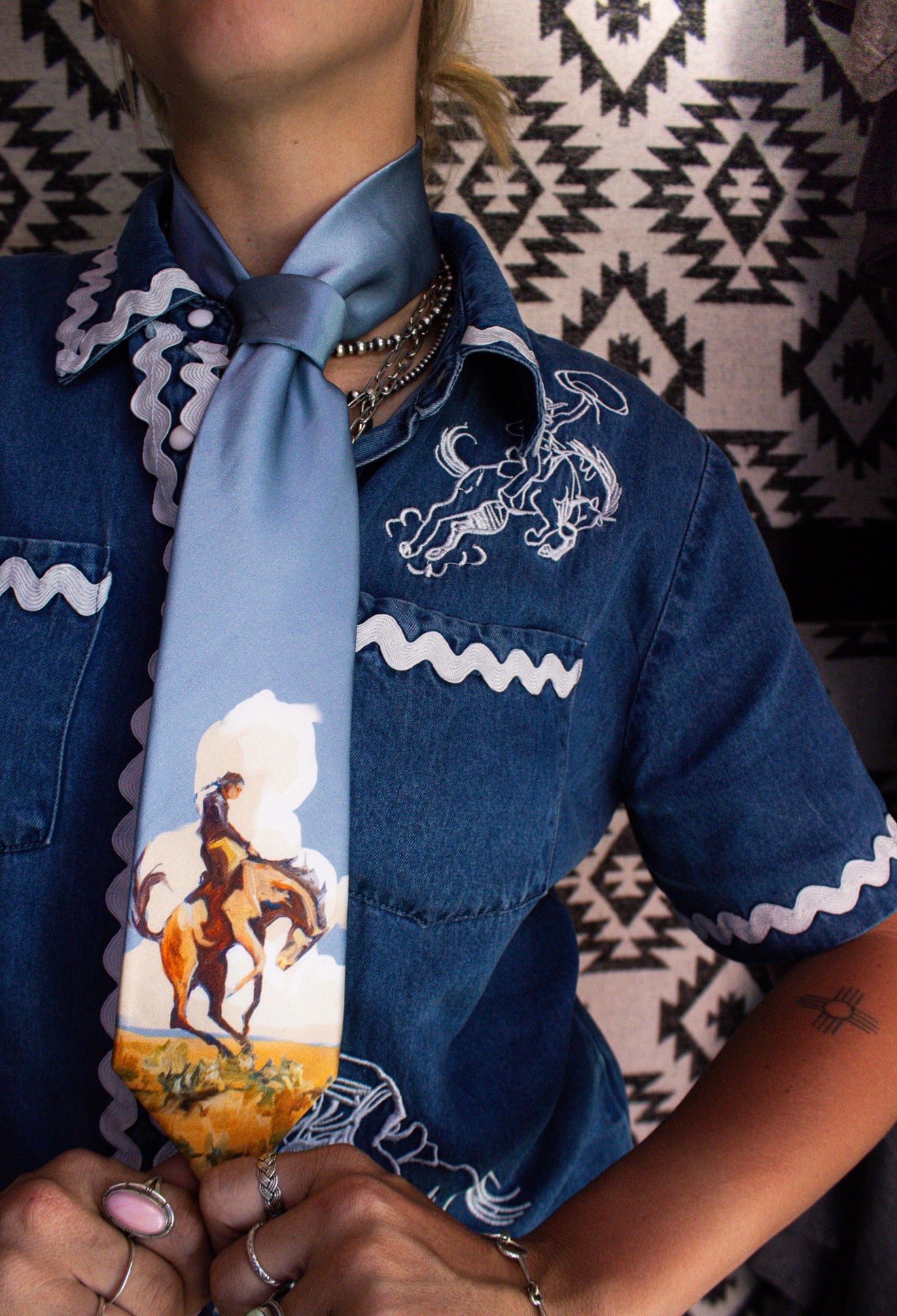 Bronc Blue Silk Tie