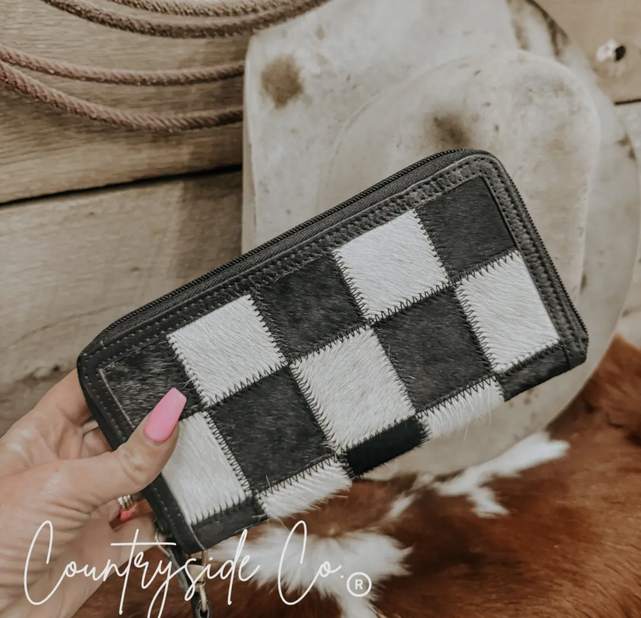 Checkered Cowhide Wallet