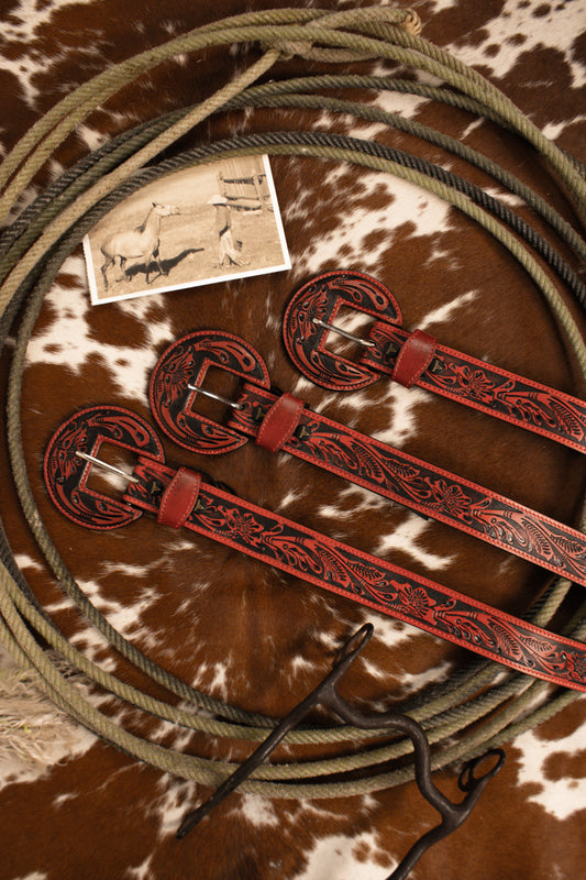 Red & Blacked Tooled Belt