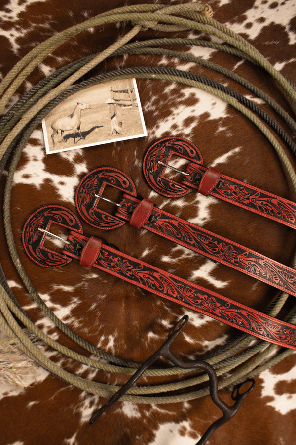 Red & Blacked Tooled Belt