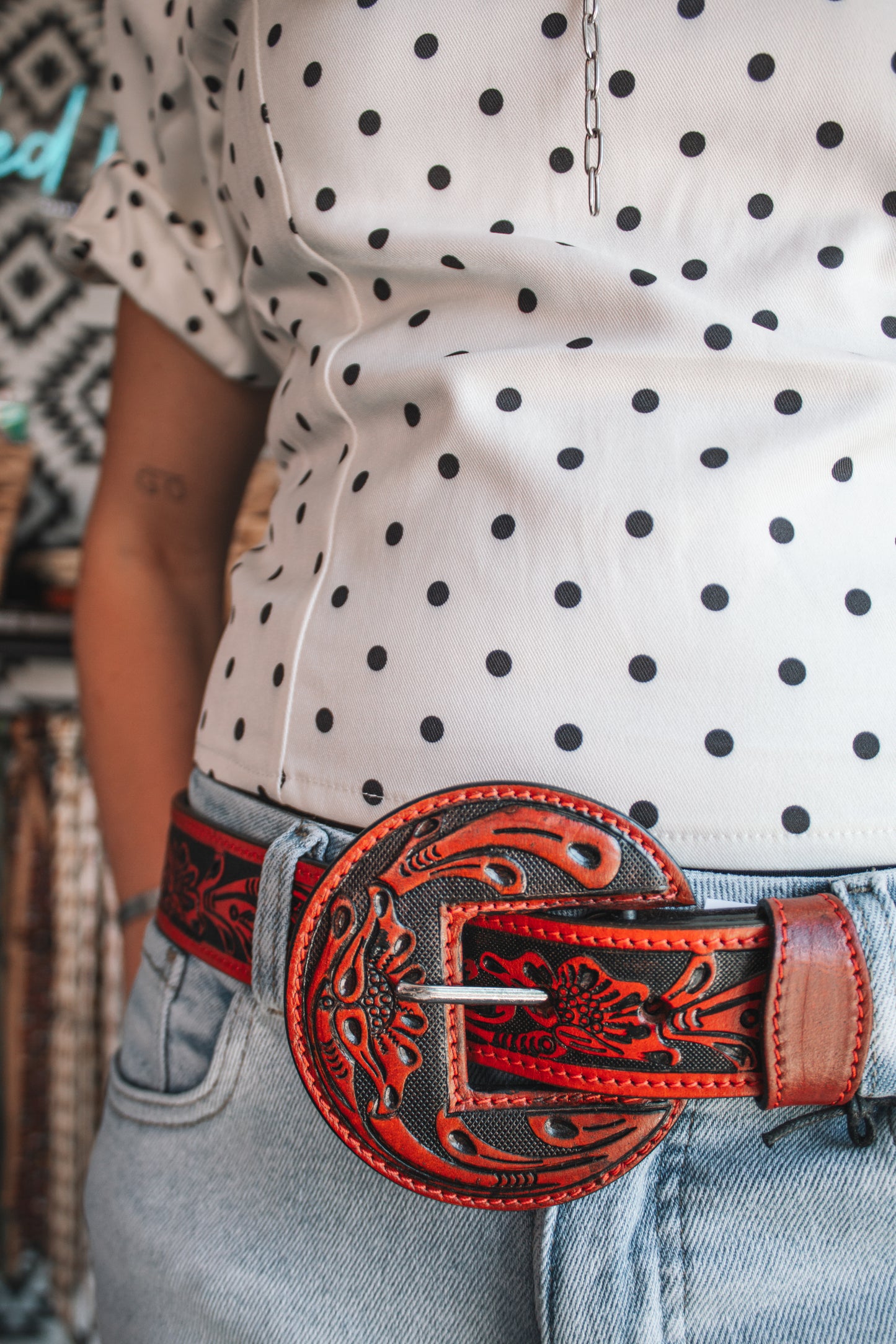 Red & Blacked Tooled Belt
