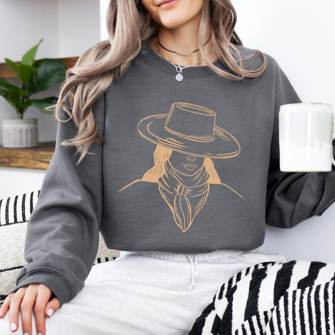The Branded Roan - Khaki Cowgirl Outline Crew