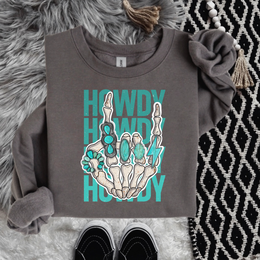 The Branded Roan - Turquoise Howdy Crewneck