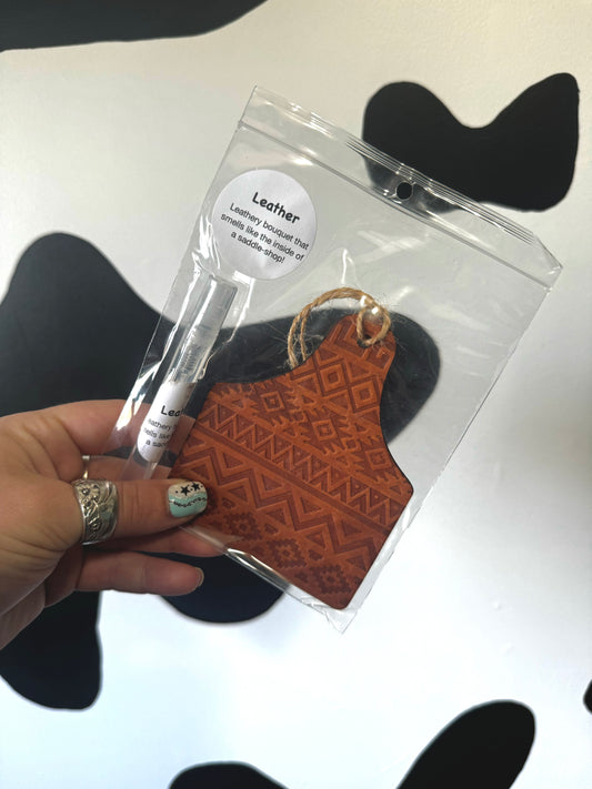 The Branded Roan - Aztec Cowtag Leather Freshie