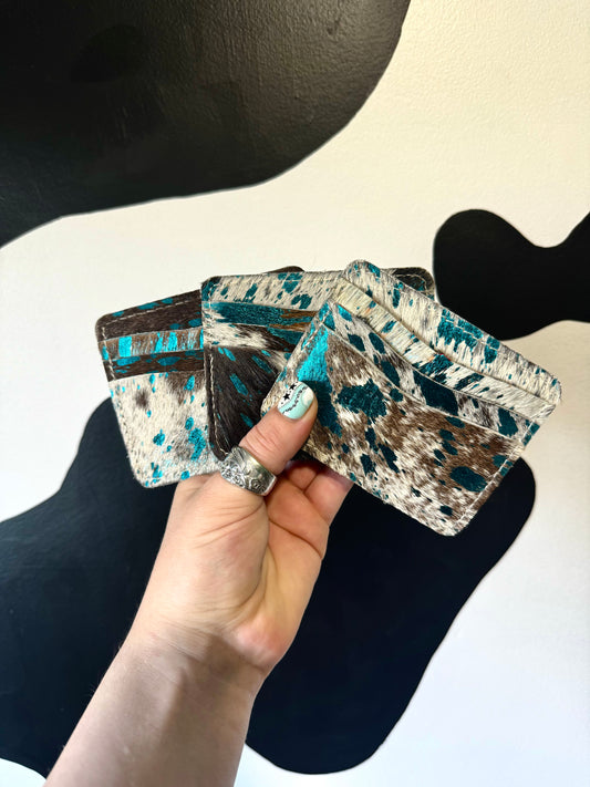 The Branded Roan - Turquoise Acid Wash Cowhide Card Holder