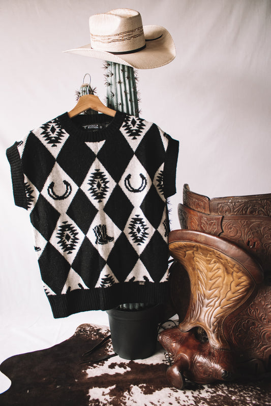 Black Checkered Knit Sweater