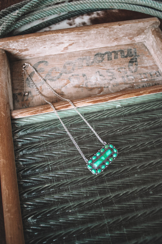 Faux Turquoise Double Chain Bar Necklace
