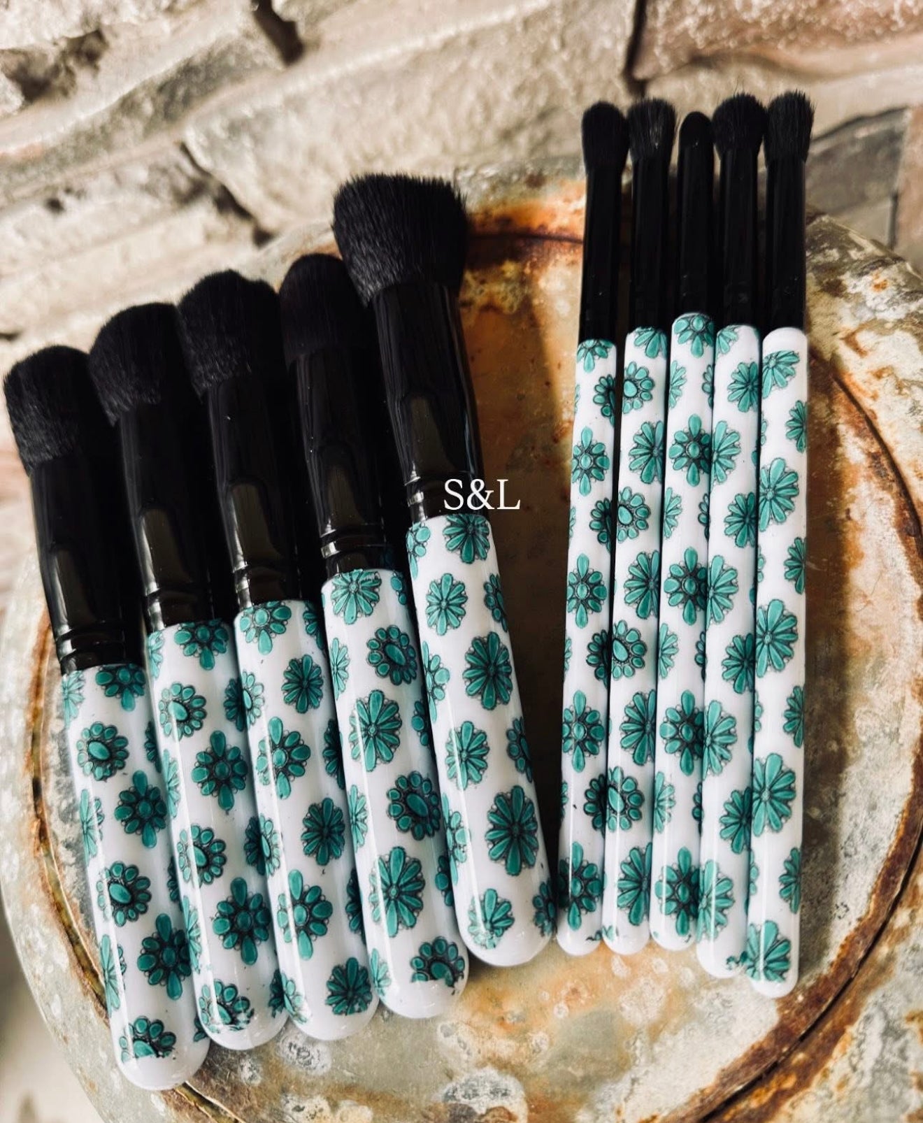 Turquoise Blossom Makeup Brush Set