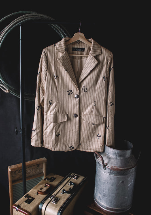 Beige Pin Stripe Branded Blazer