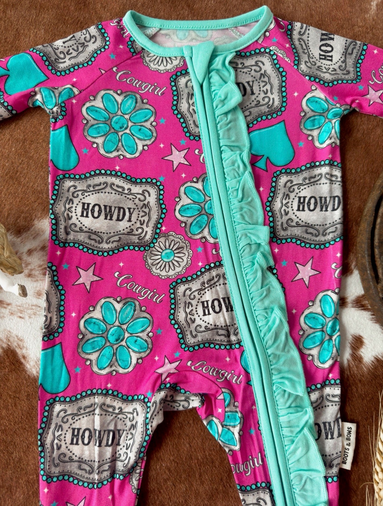 Howdy Buckles Girls Onesie