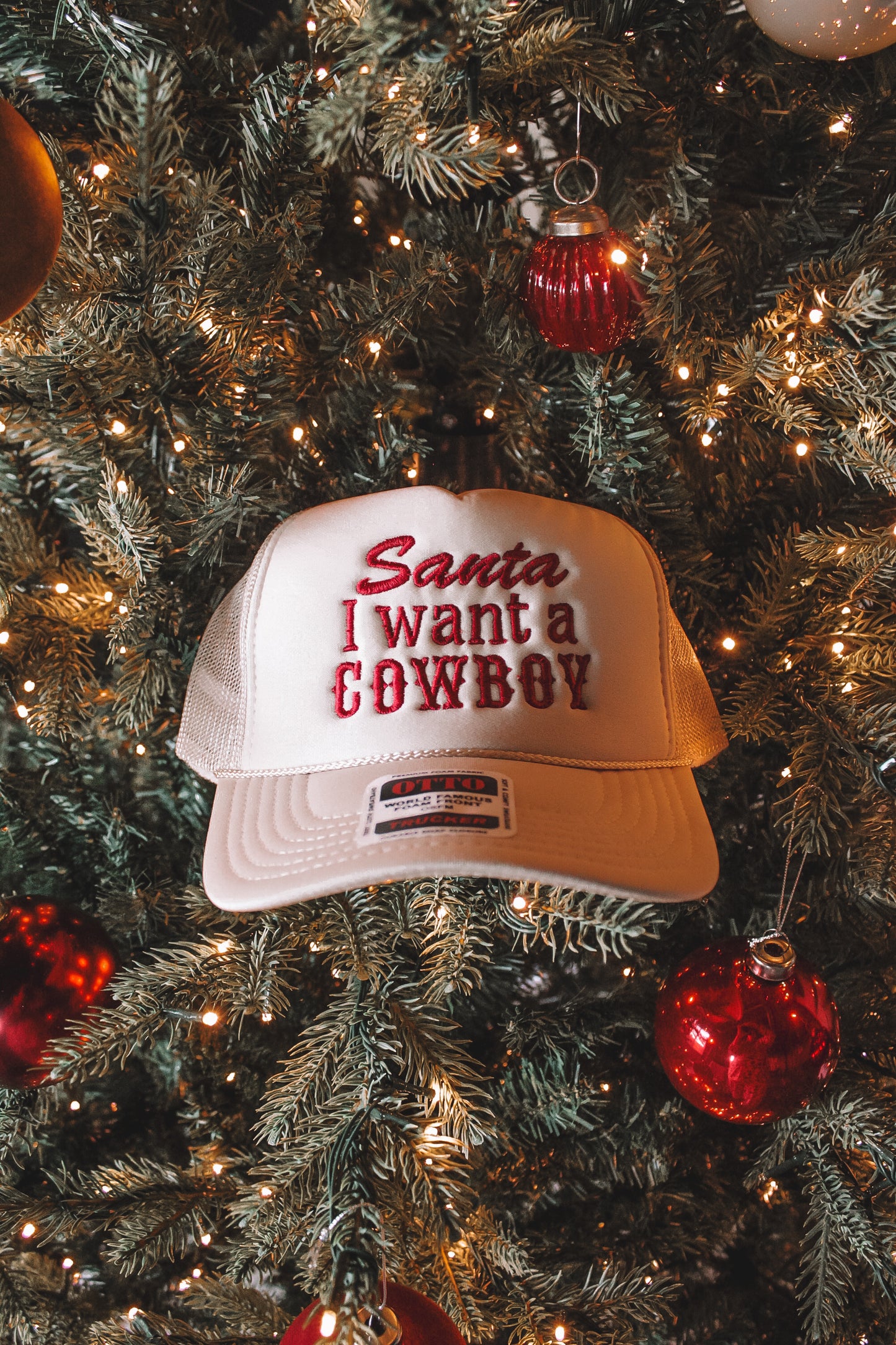 Santa I Want A Cowboy Tan Trucker Cap