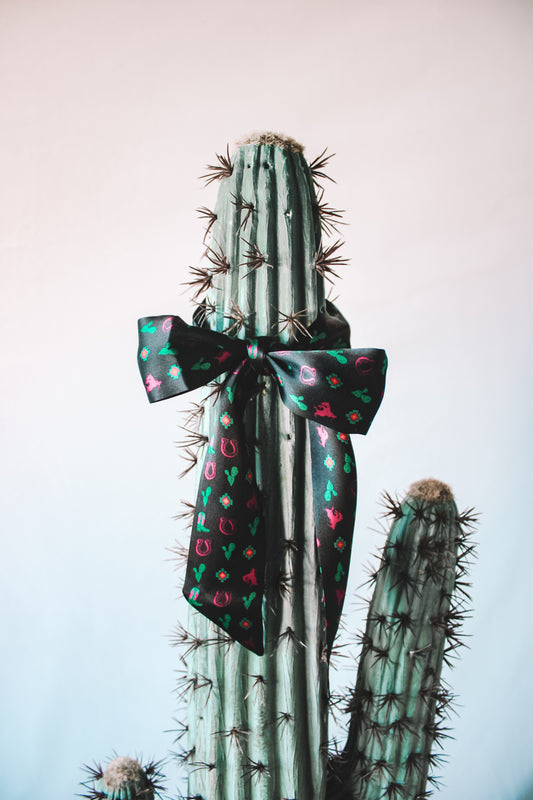 Black Silk Twilly with Prickly Pears & Bucking Horse