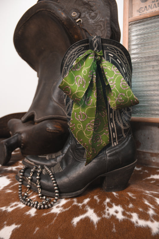 Green Silk Twilly W/ Horseshoes & Rope Details