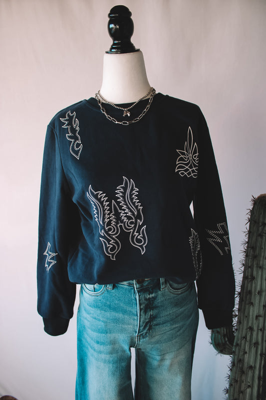 Navy Boot Stitch Crewneck