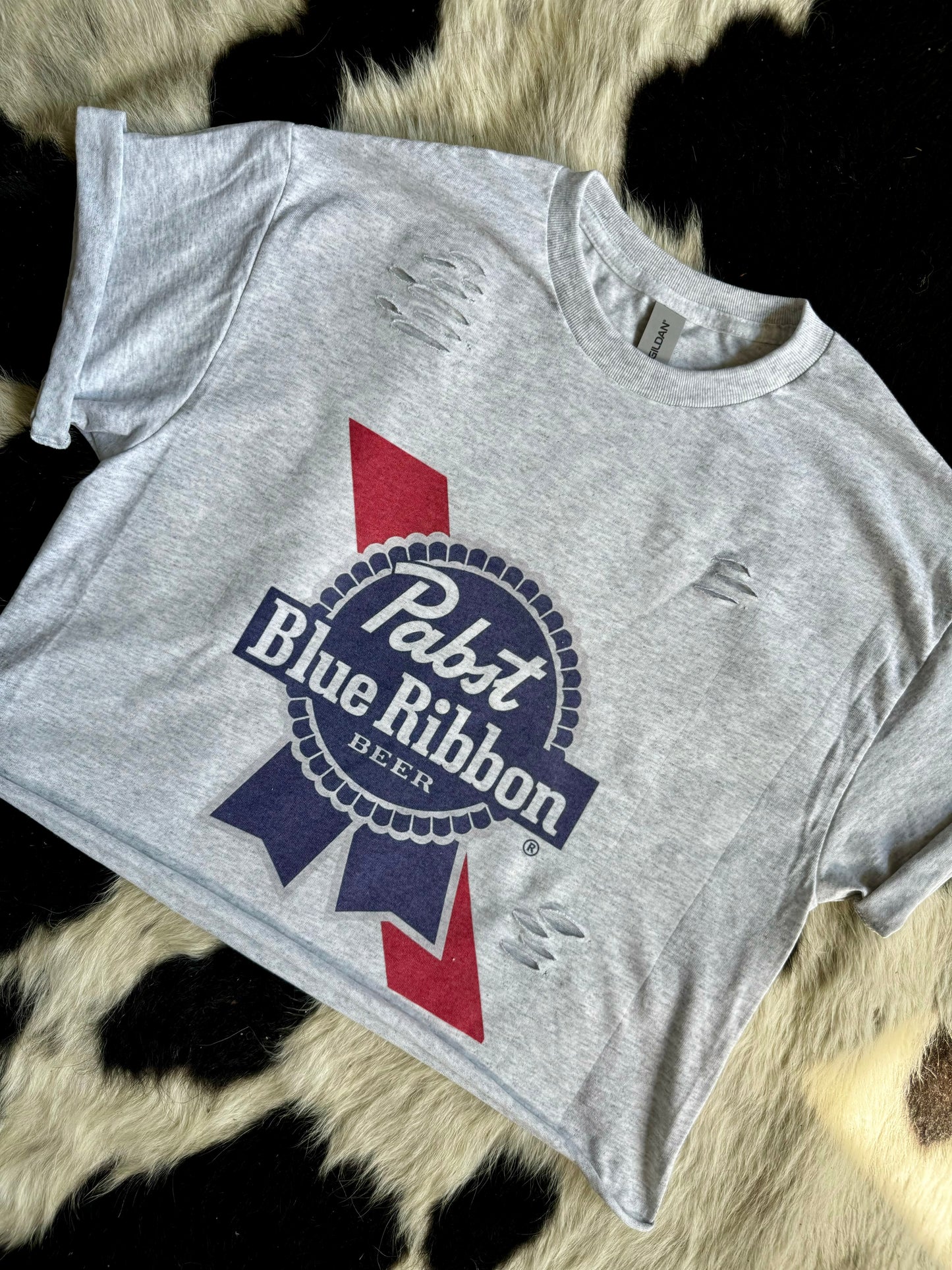 The Branded Roan - Pabst Blue Ribbon Beer Cropped Distressed Tee