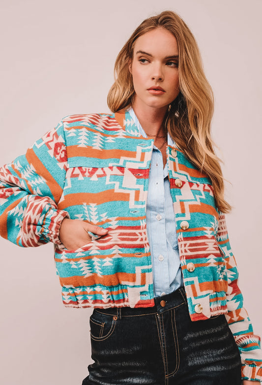 Blue B - Jacquard Aztec Bomber Jacket