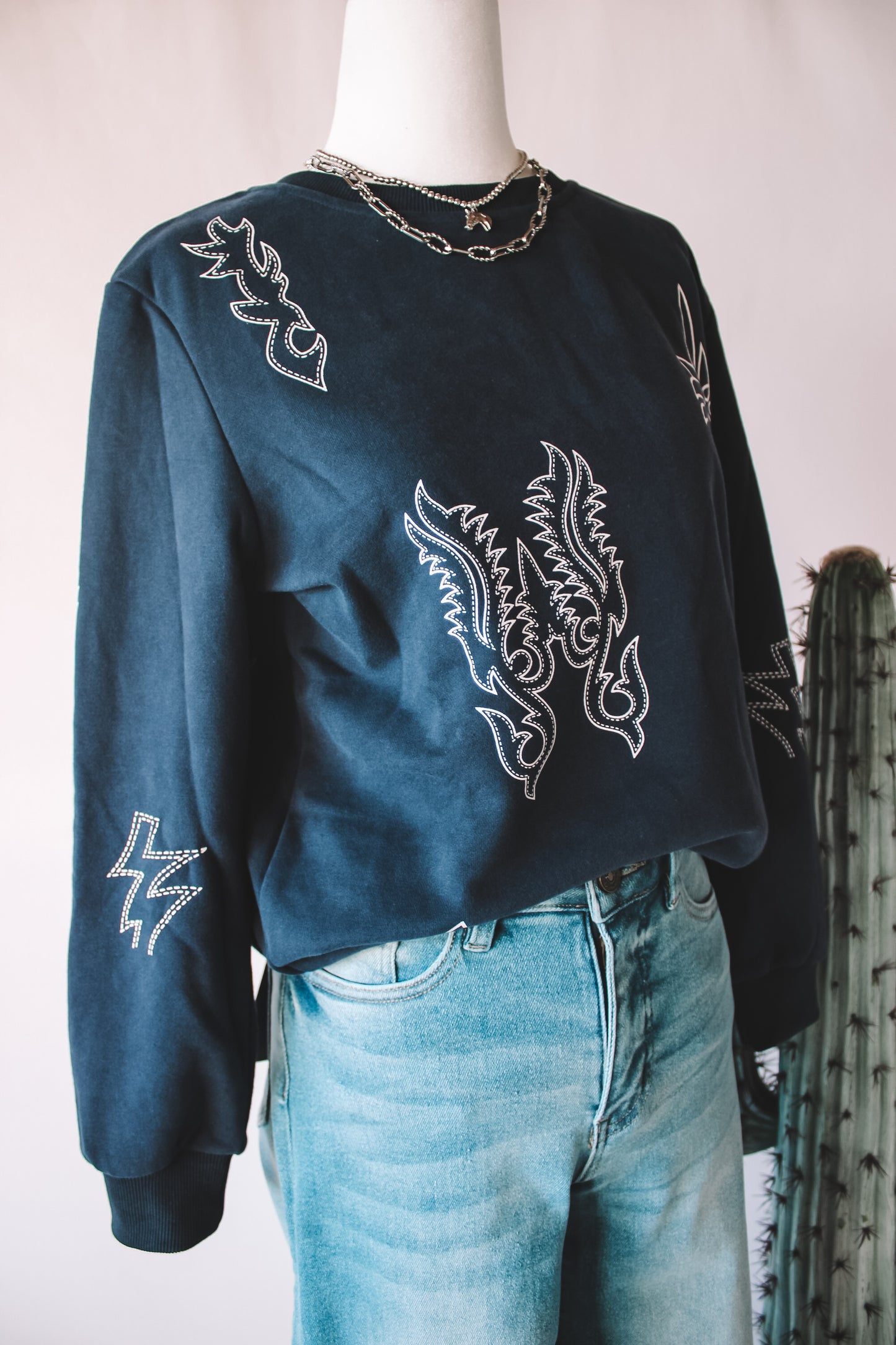 Navy Boot Stitch Crewneck