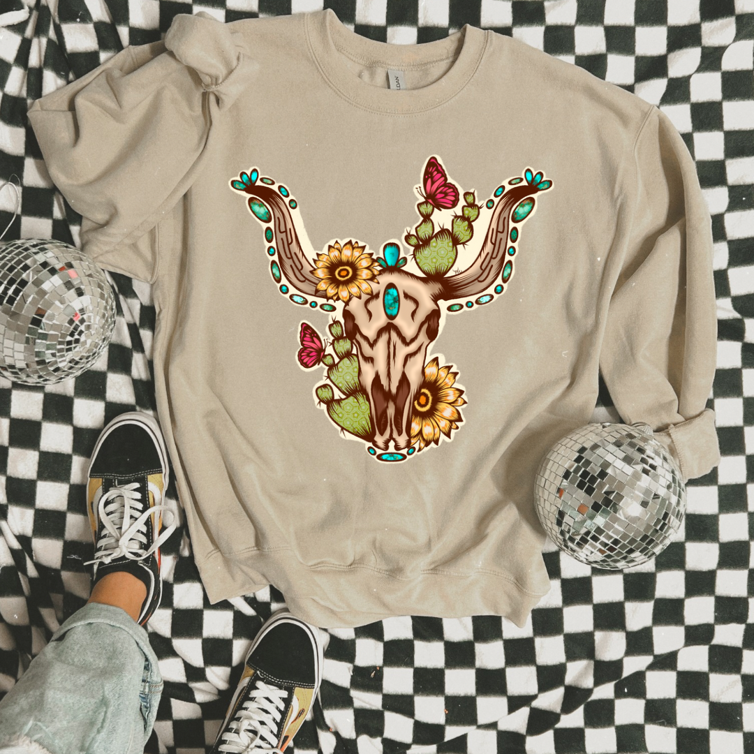 The Branded Roan - Cactus & Sunflower Longhorn Crewneck