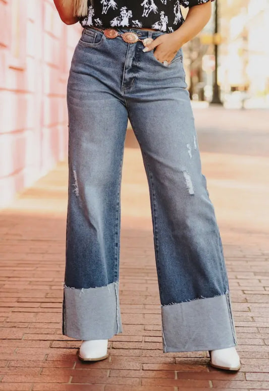 Mid Wash Trouser W/ Chunky Cuff