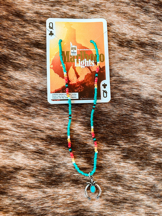 The Branded Roan - Beaded Choker W/ Mini Squash Blossom