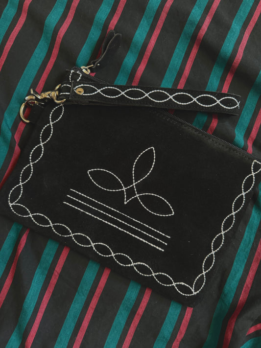 The Branded Roan - Boot Stitch Suede Leather Wristlet