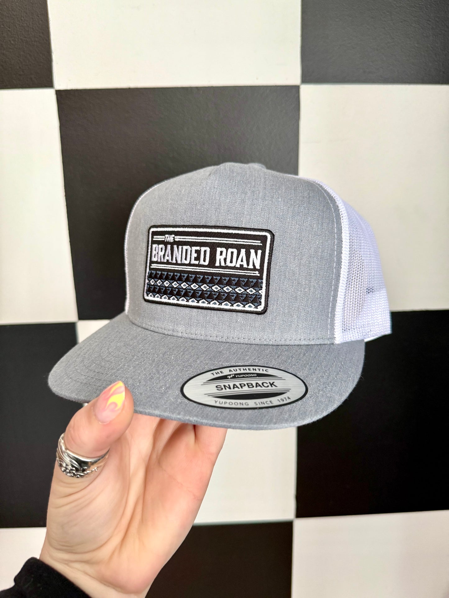 Heather Grey Black Aztec Patch Cap