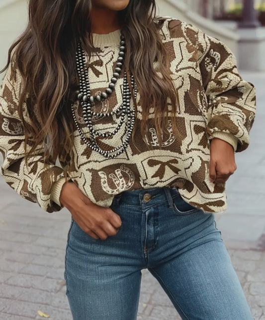 Bow & Horse Shoe Western Sweater