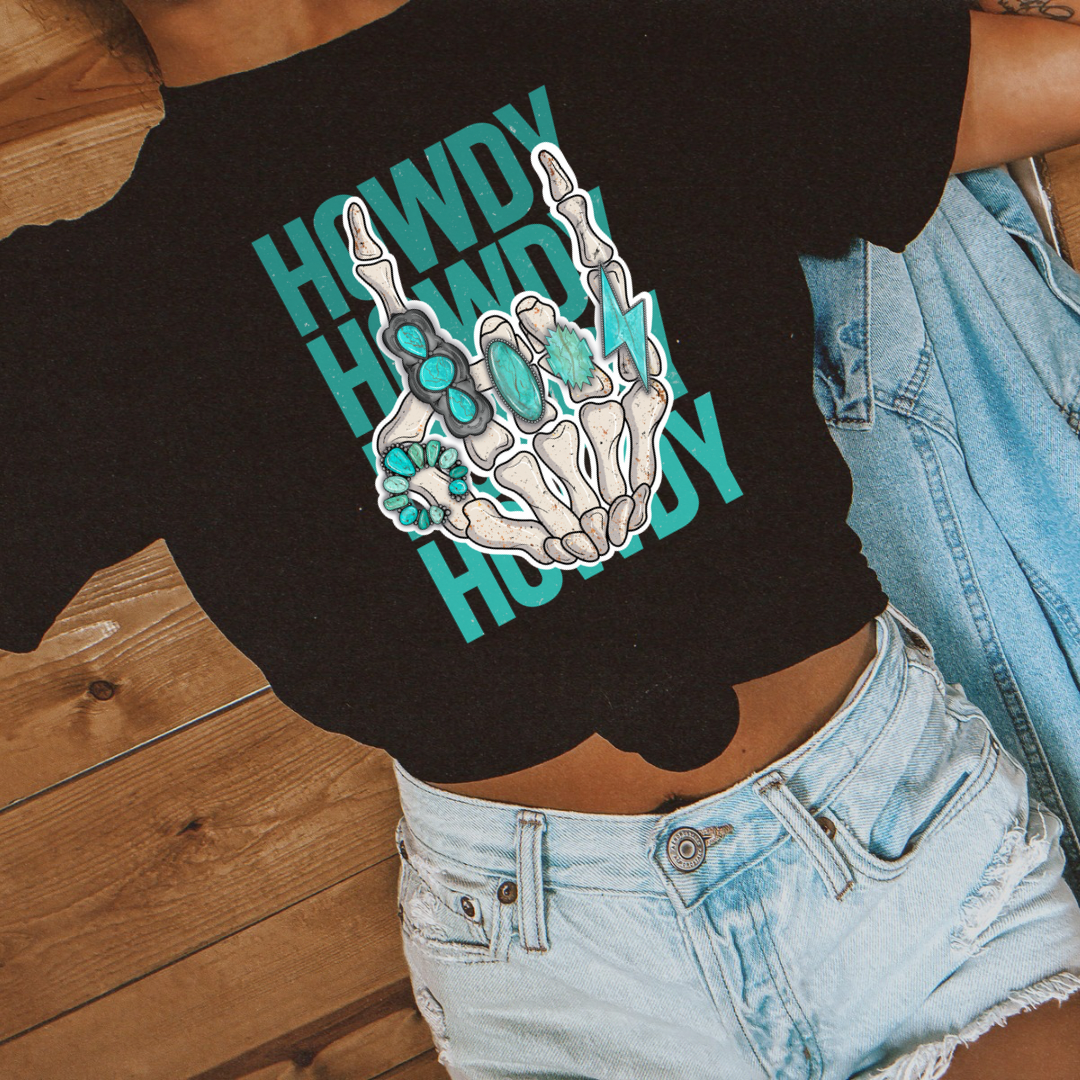 The Branded Roan - Turquoise Howdy Tee