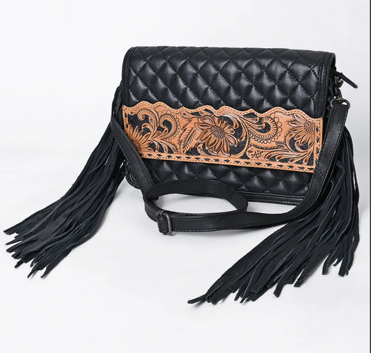 Black Fringe Quilted Bag