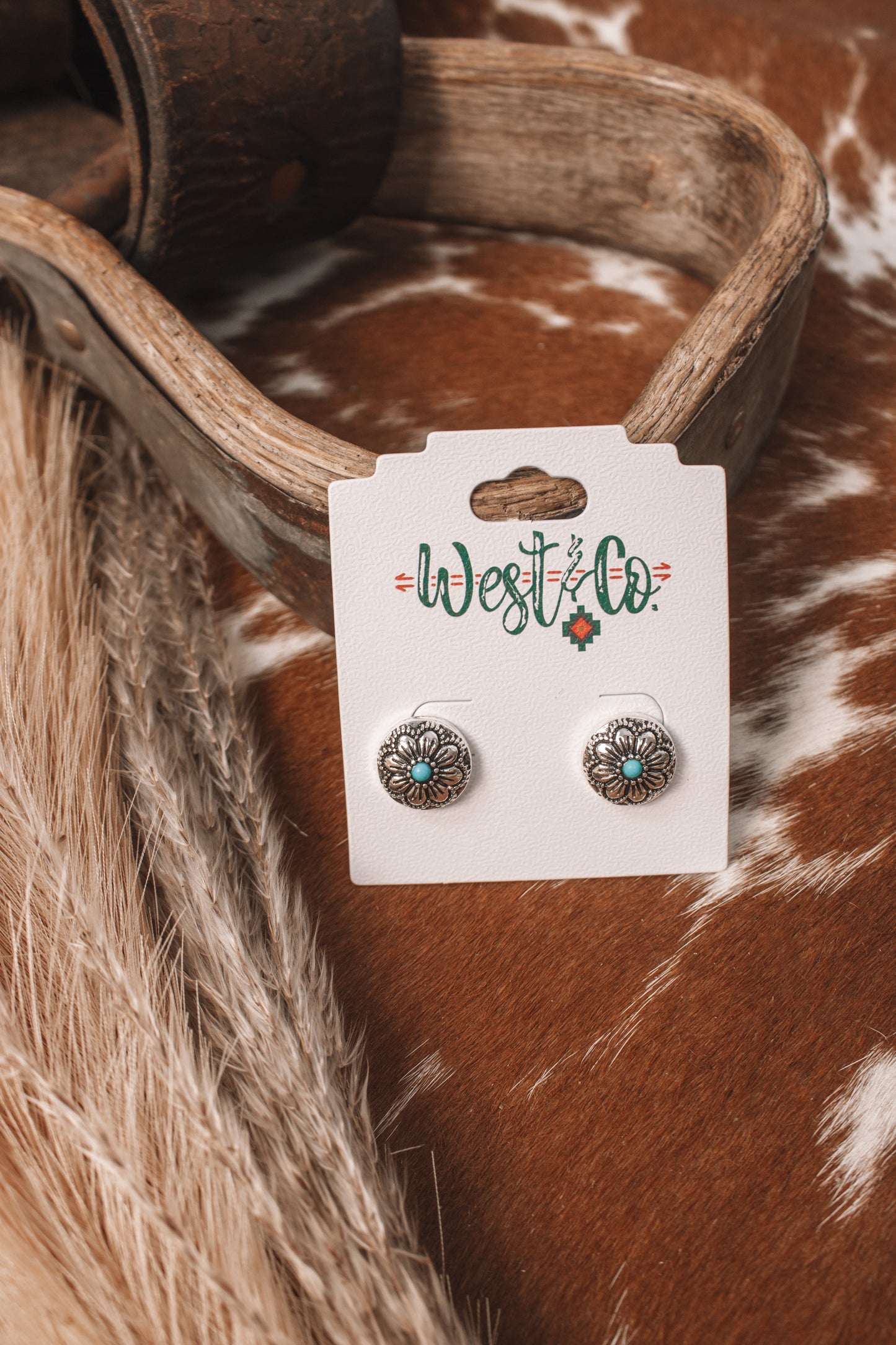 Silver Flower Concho Stud Earrings