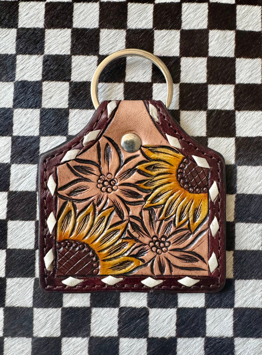 The Branded Roan - Sunflower Cowtag Leather Key Chain