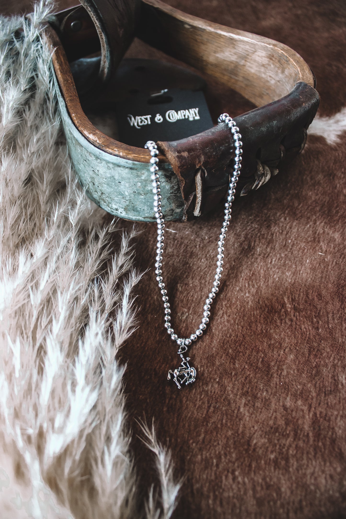 18k White Gold Plated Necklace with Bucking Horse