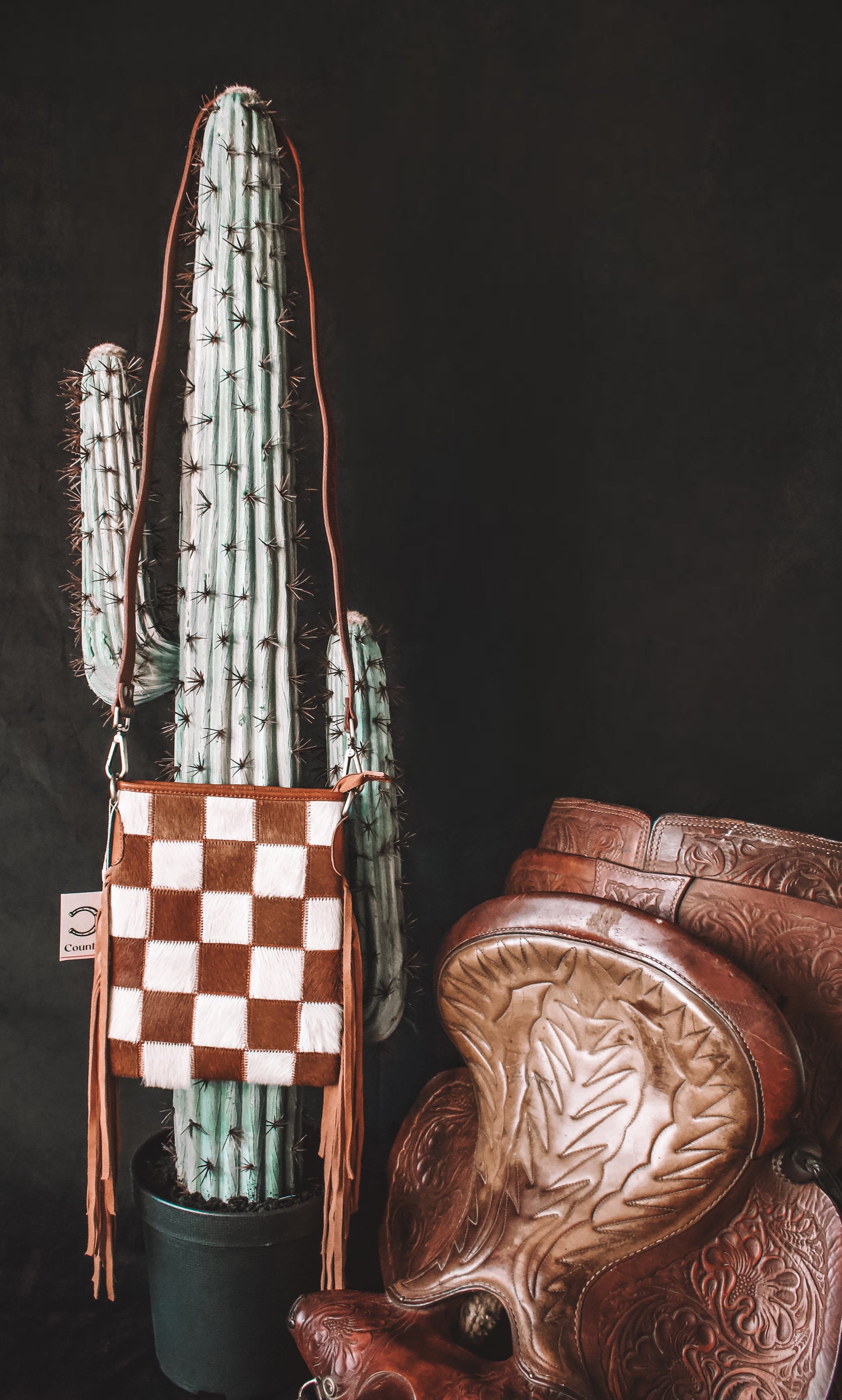 Stockdale Brown Checkered Fringe Bag