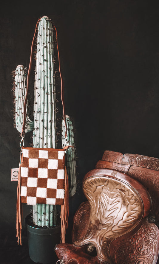 Stockdale Brown Checkered Fringe Bag