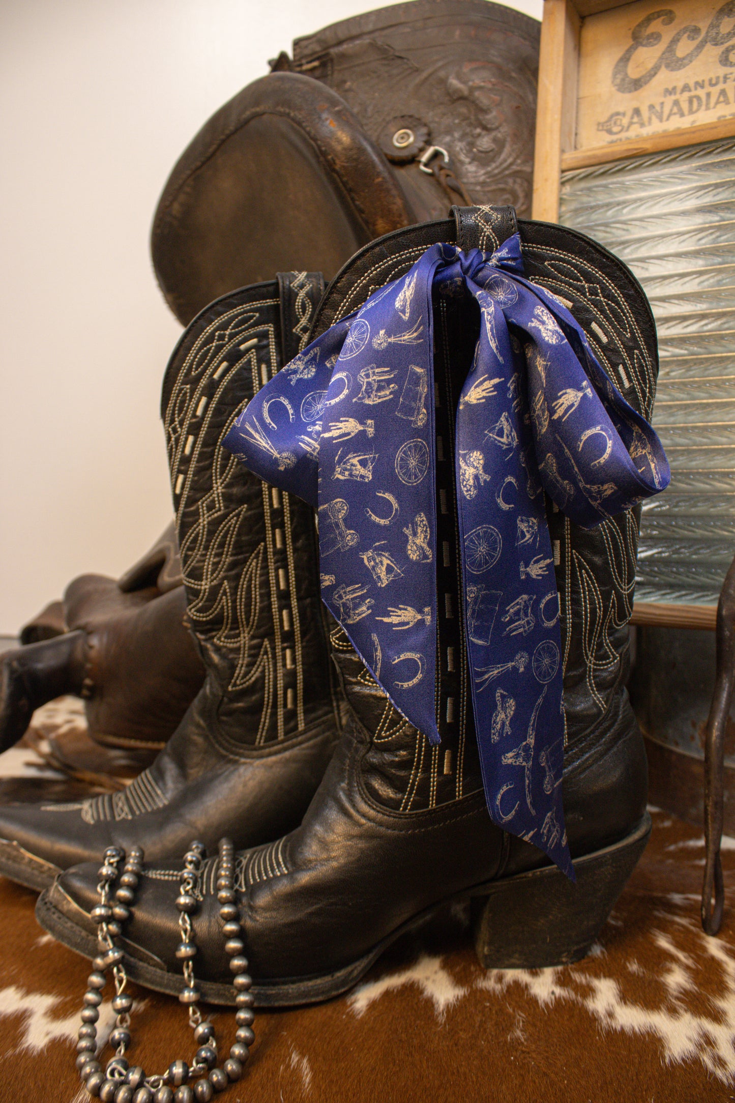 Silk Twilly W/ Western Motif Pattern