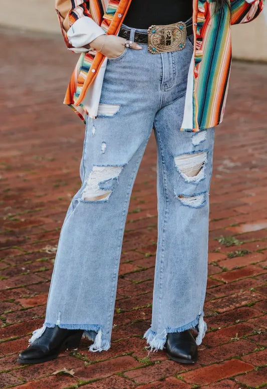 Stone Wash High Rise Ripped Boyfriend Jeans