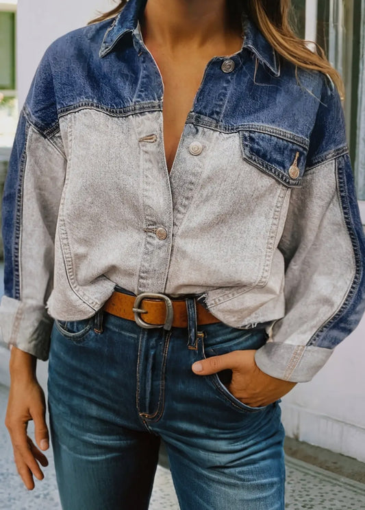 Color Block Denim Shacket