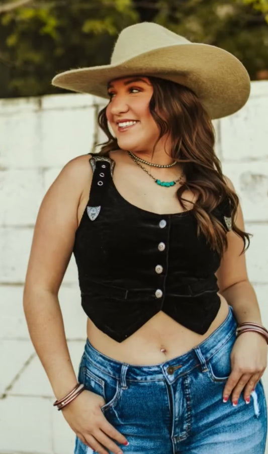 Black Suede Button Down Vest