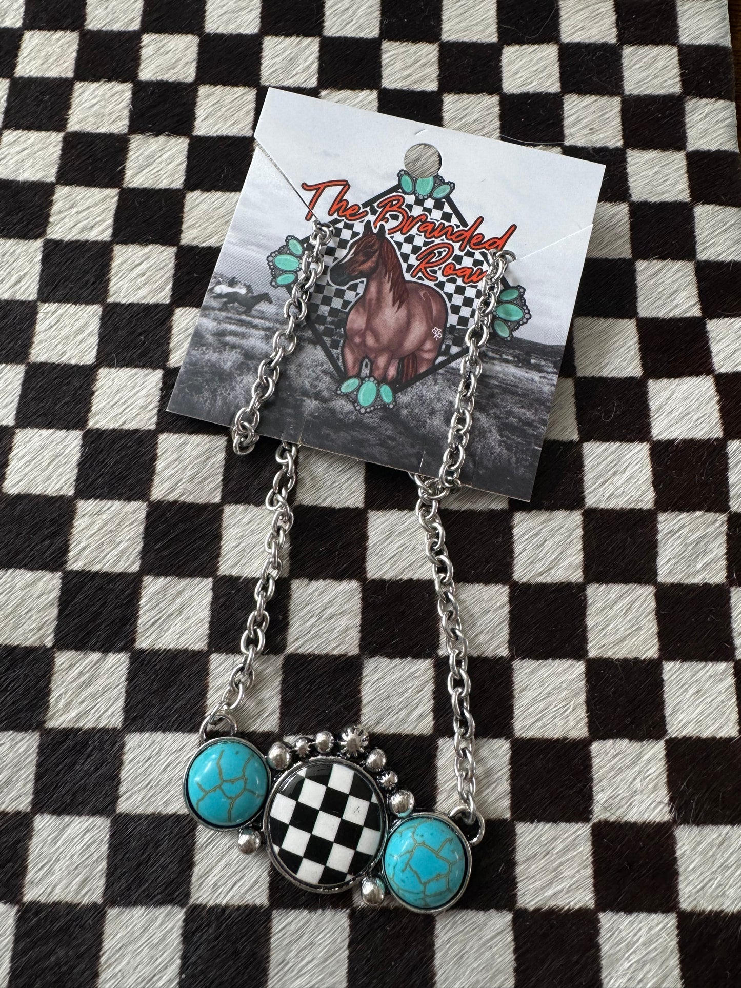 The Branded Roan - Round Checkered & Turquoise Necklace