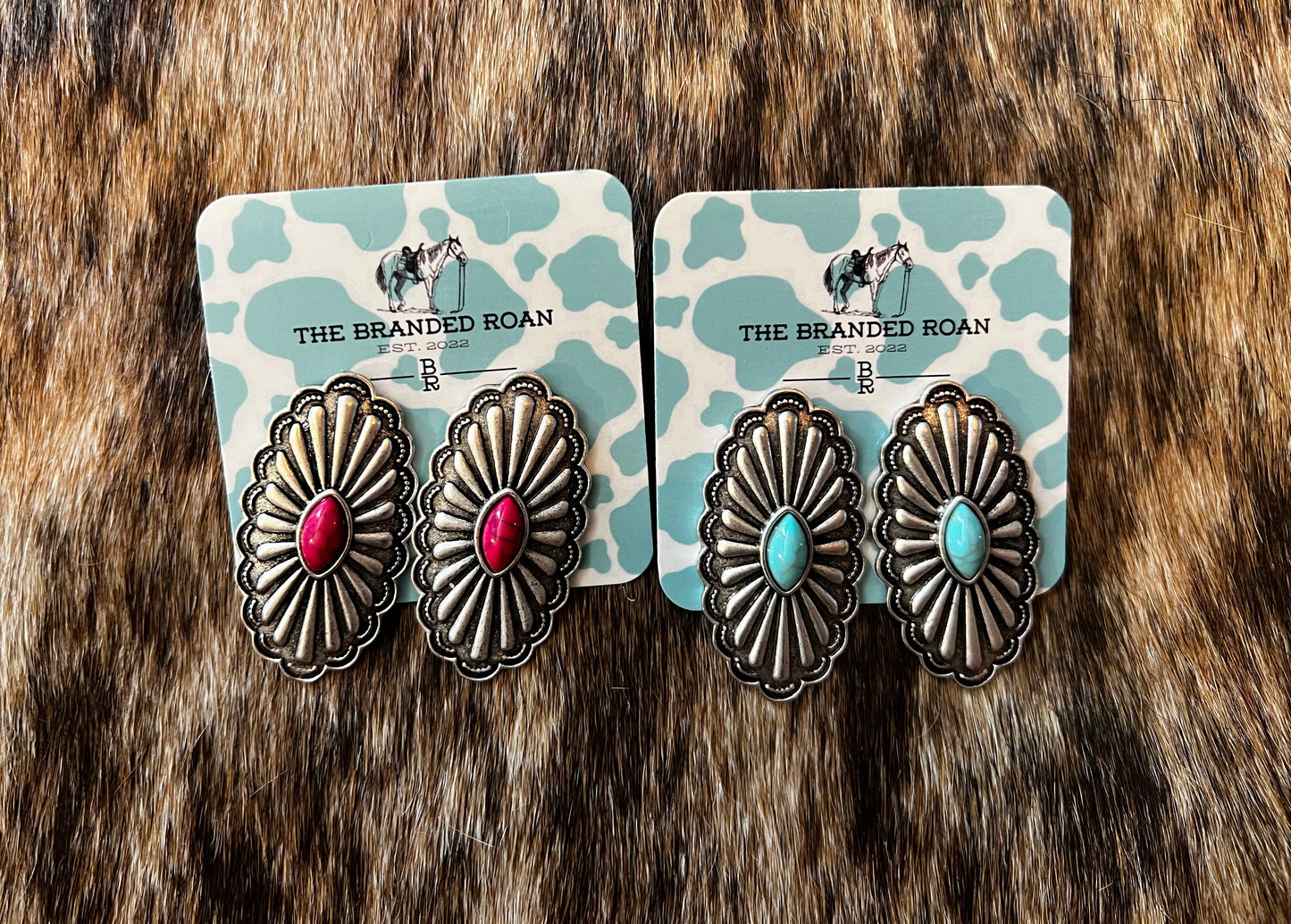 Faux Silver & Turquoise Oval Earrings