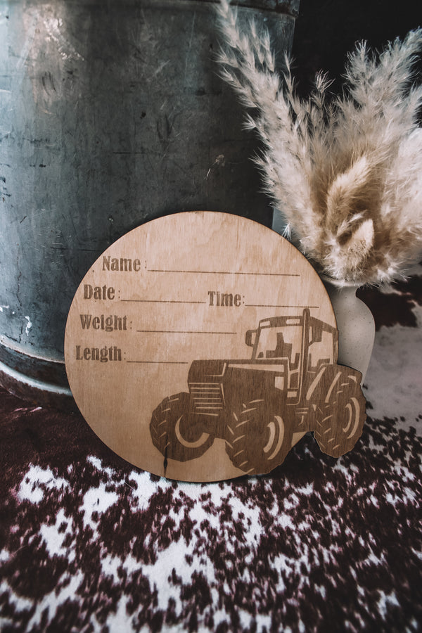Tractor Baby Birth Stat Sign